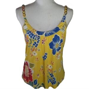 Vintage Dolce & Gabbana Floral Chain‑Link Asymmetrical Tank Top Yellow Blue 44